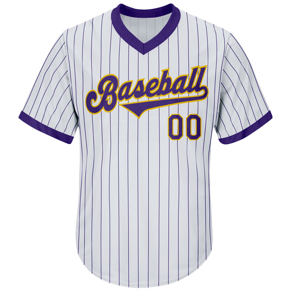 Custom Purple White Pinstripe Gold Authentic Baseball Jersey