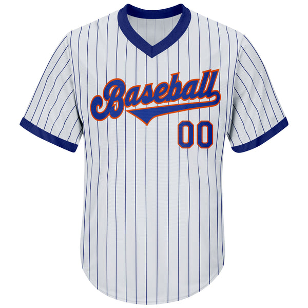 Custom White Royal Pinstripe Royal-Orange Authentic Throwback Rib-Knit Baseball Jersey Shirt Youth Size:M