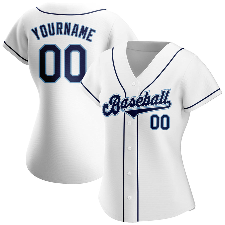 Custom White Navy-Powder Blue Authentic Baseball Jersey