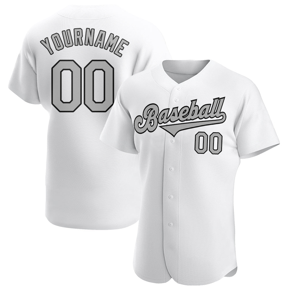 Custom White Gray-Black Authentic Baseball Jersey Women's Size:3XL