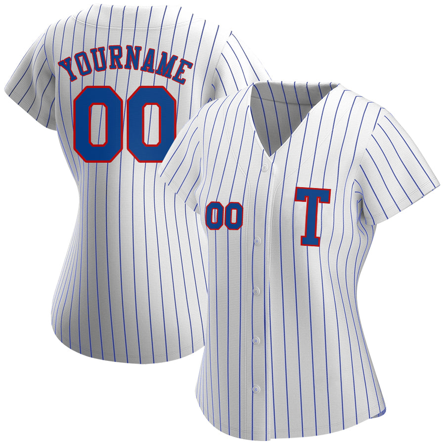 Custom White Royal Pinstripe Royal-Red Authentic Baseball Jersey