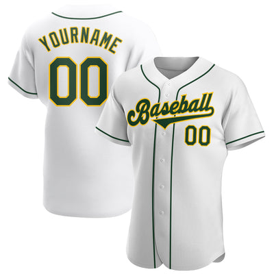 Custom White Green-Gold Authentic Baseball Jersey