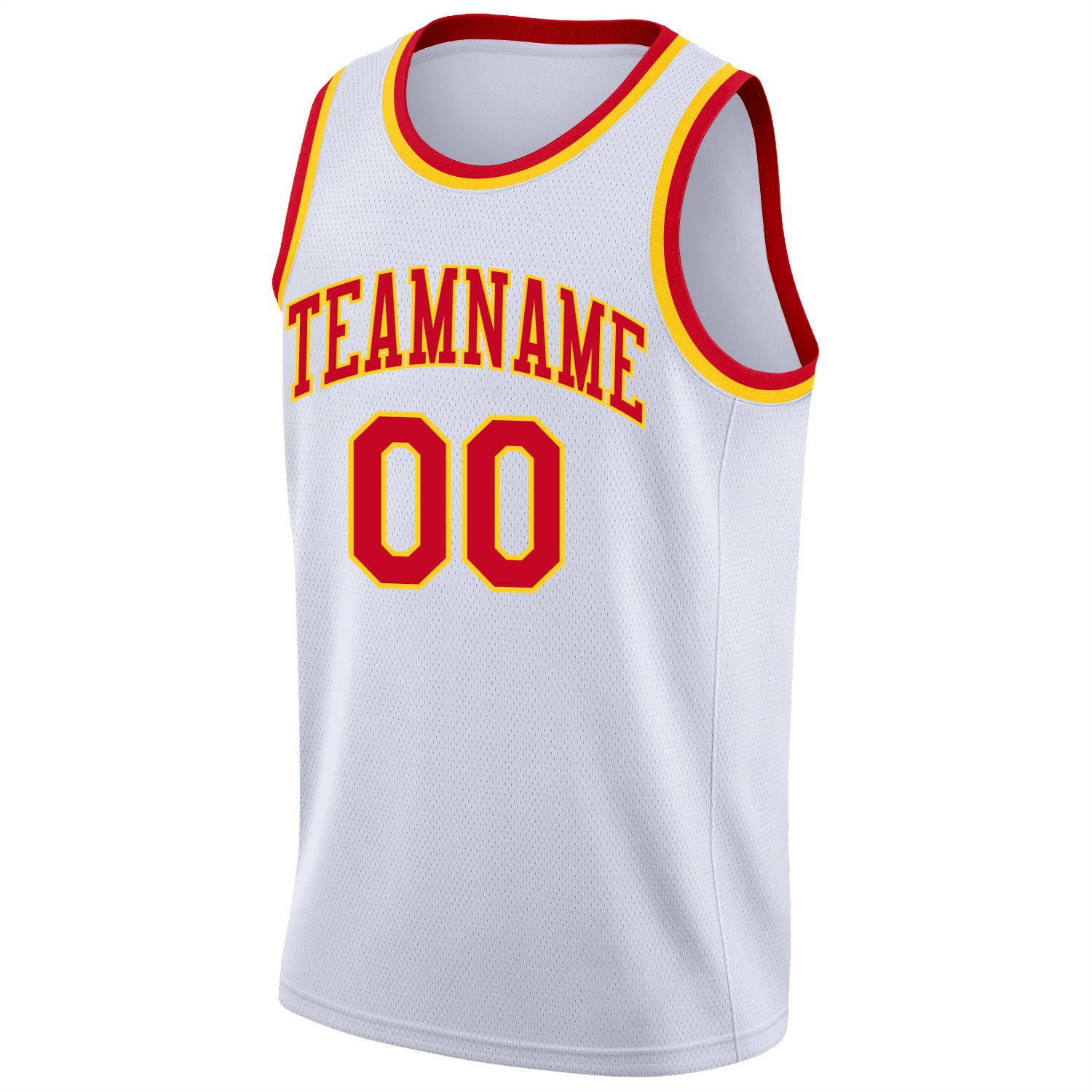 Custom White Red-Gold Round Neck Rib-Knit Basketball Jersey