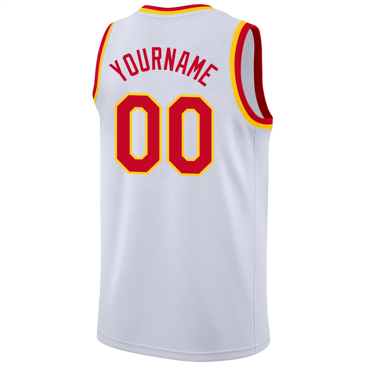 Custom White Red-Gold Round Neck Rib-Knit Basketball Jersey