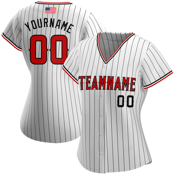 Custom White Black Pinstripe Red-Black Authentic American Flag Fashion Baseball  Jersey - Personalized Name, Number, Team