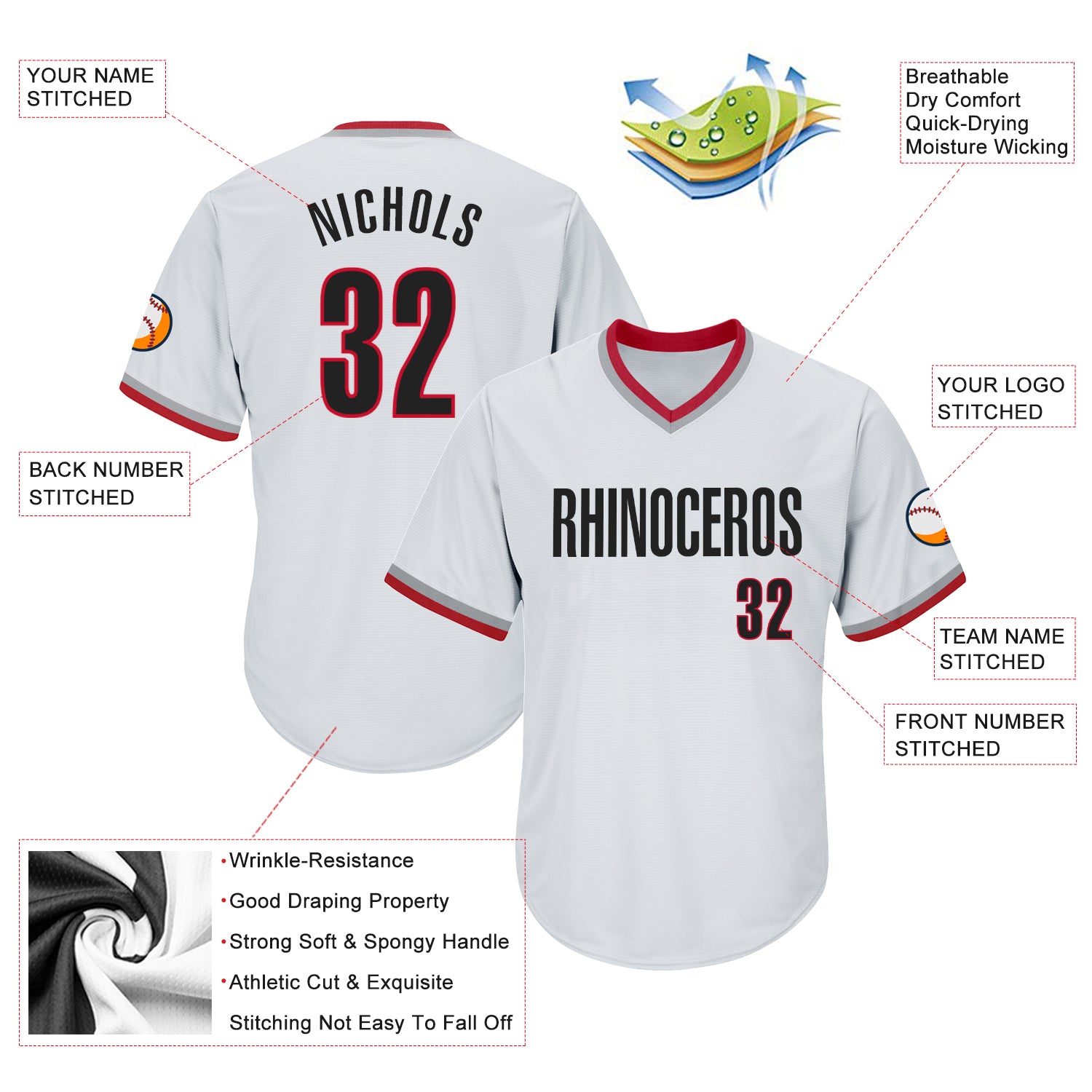 Custom White Black-Red Authentic Throwback Rib-Knit Baseball Jersey Shirt