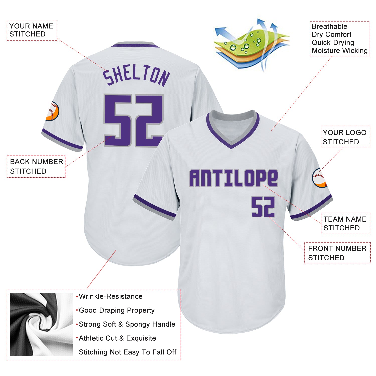 Custom White Purple-Gray Authentic Throwback Rib-Knit Baseball Jersey Shirt