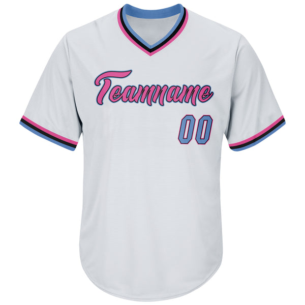 Custom Black Pink-Light Blue Authentic Throwback Rib-Knit Baseball Jersey  Shirt