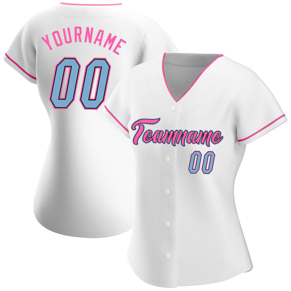 Custom Pink Light Blue-White Authentic Baseball Jersey