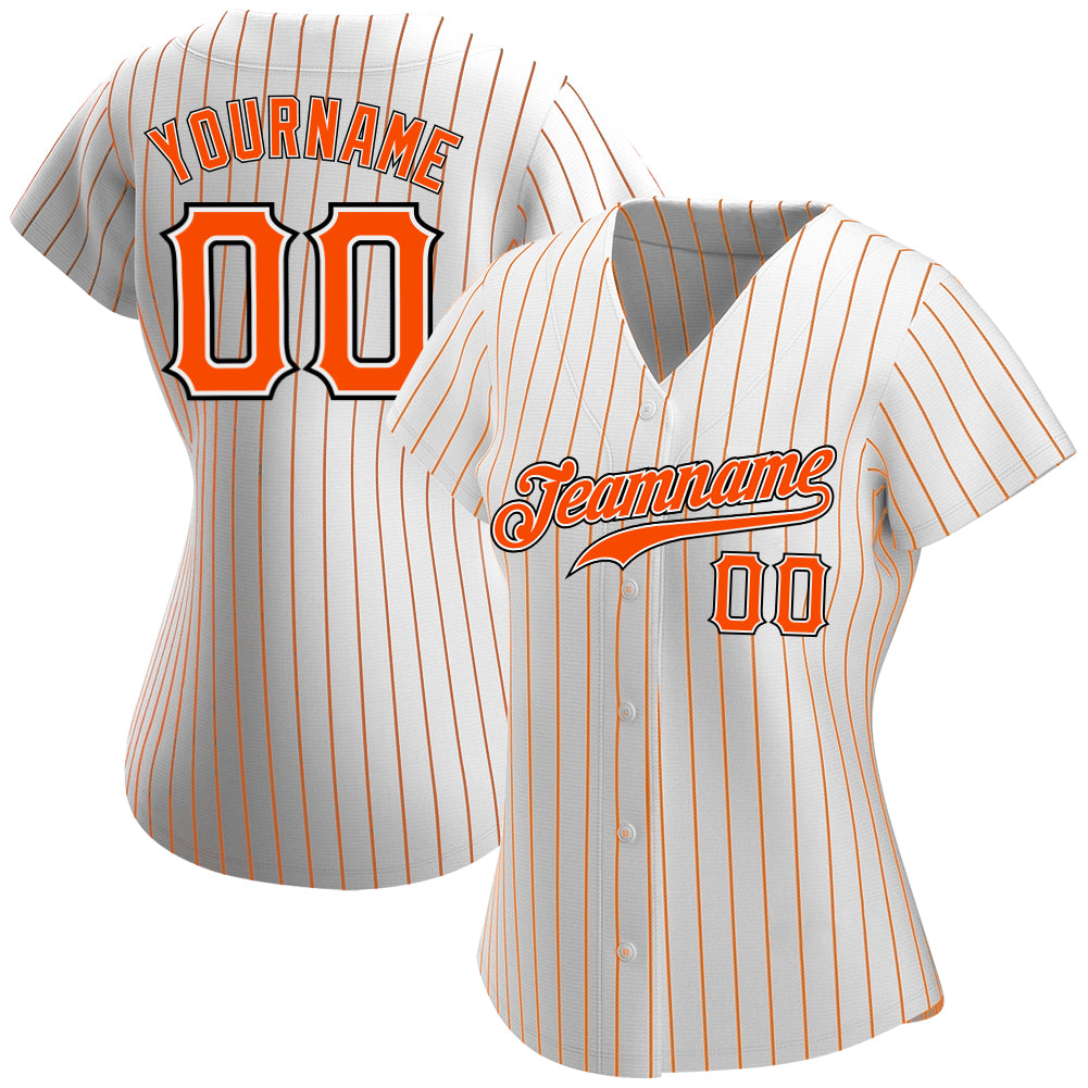 Custom White Orange Pinstripe Orange-Black Authentic Baseball Jersey