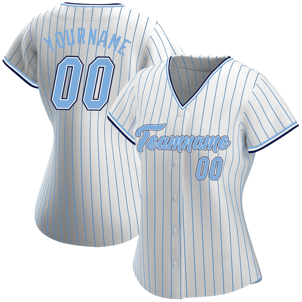 Custom Navy White Pinstripe Light Blue-White Authentic Baseball Jersey Youth Size:S
