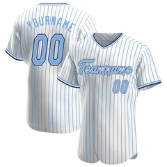 Custom Light Blue White Pinstripe Red-Navy Authentic Baseball Jersey  Discount