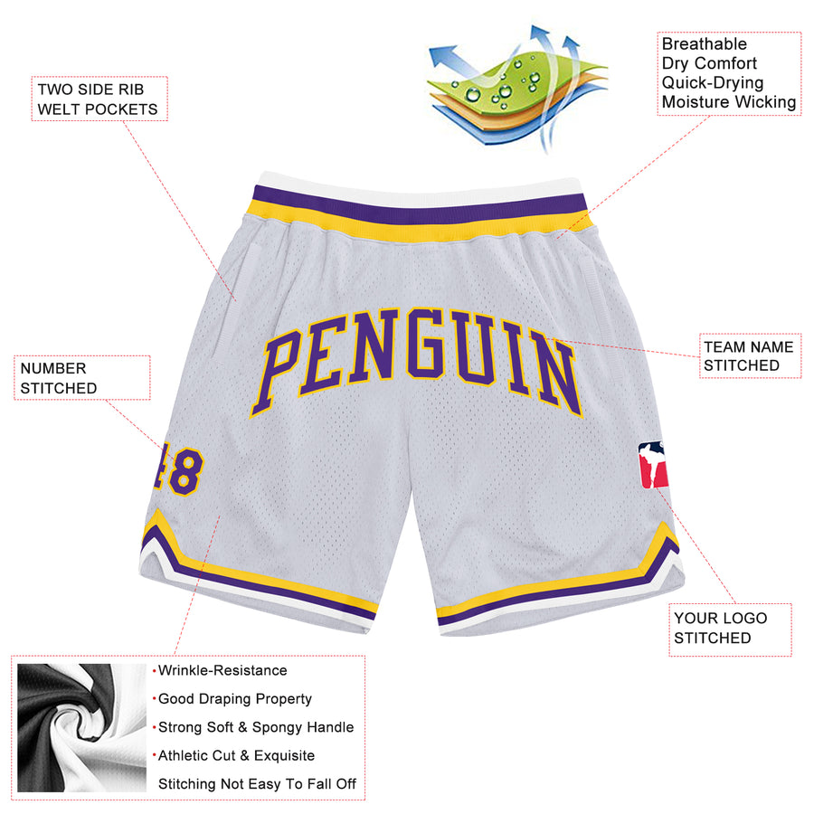 Custom White Purple-Gold Authentic Throwback Basketball Shorts