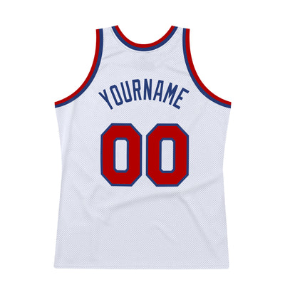 Custom White Red-Royal Authentic Throwback Basketball Jersey