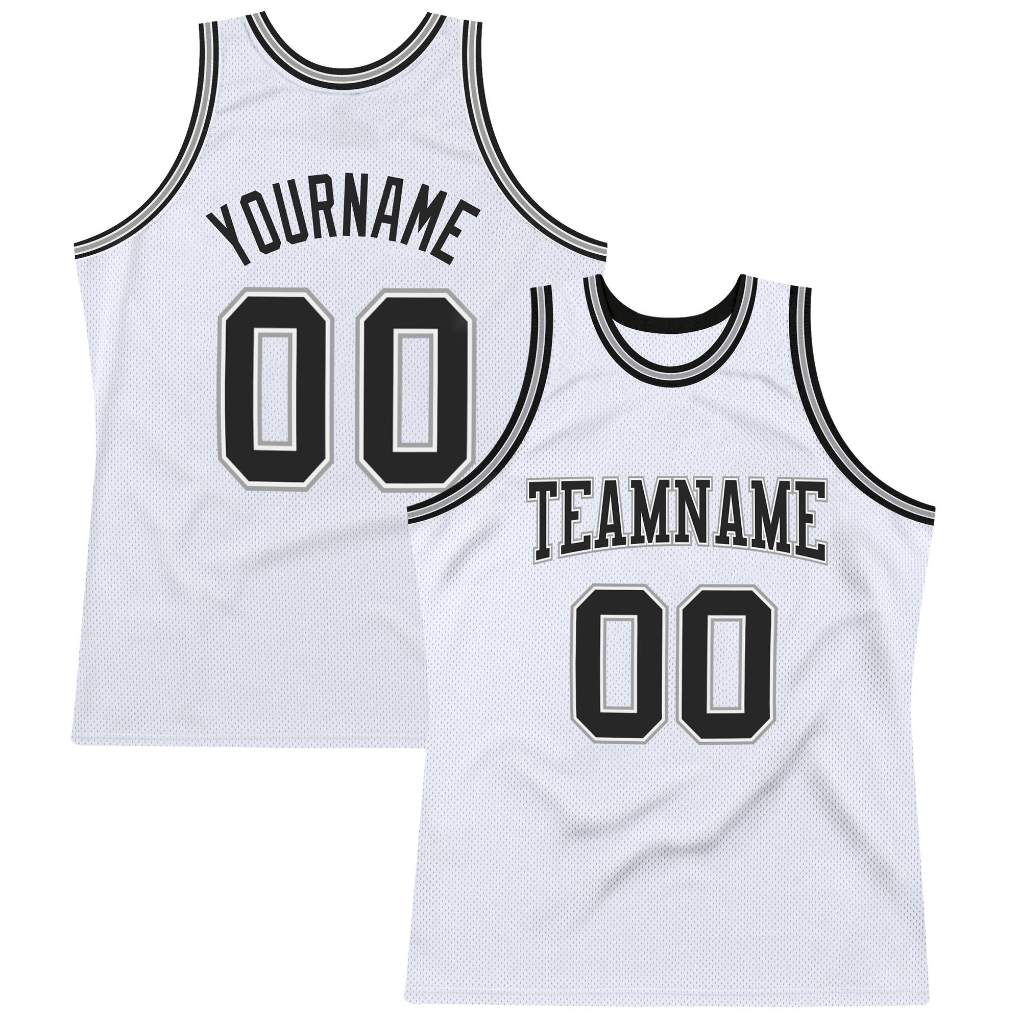 Custom White Black-Gray Authentic Throwback Basketball Jersey