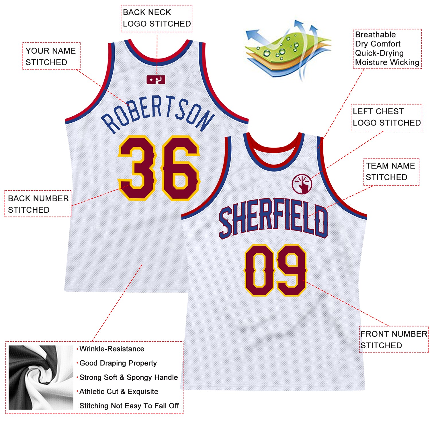 Custom White Maroon-Royal Authentic Throwback Basketball Jersey