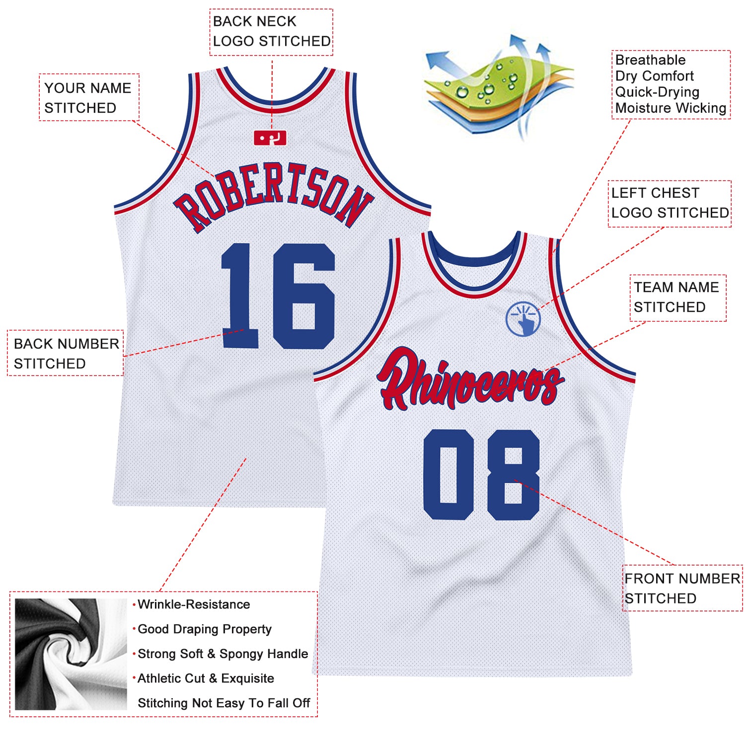 Custom White Royal-Red Authentic Throwback Basketball Jersey