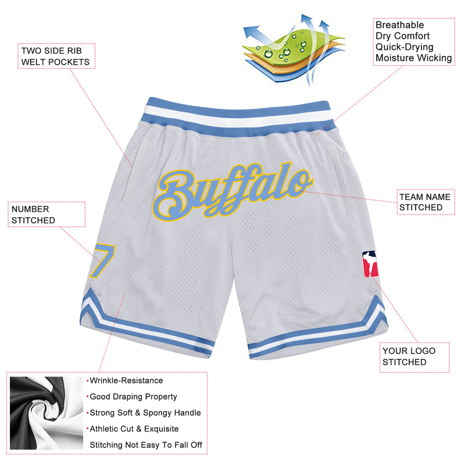 Custom White Light Blue-Gold Authentic Throwback Basketball Shorts