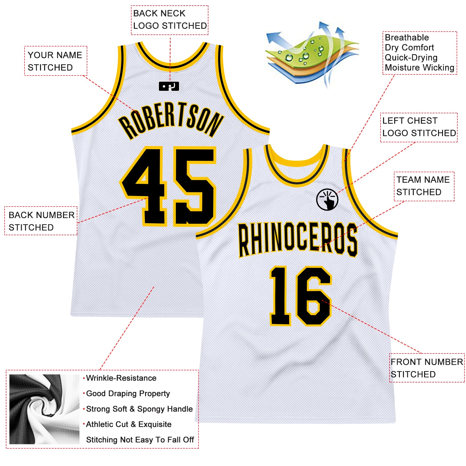 Custom White Black-Gold Authentic Throwback Basketball Jersey