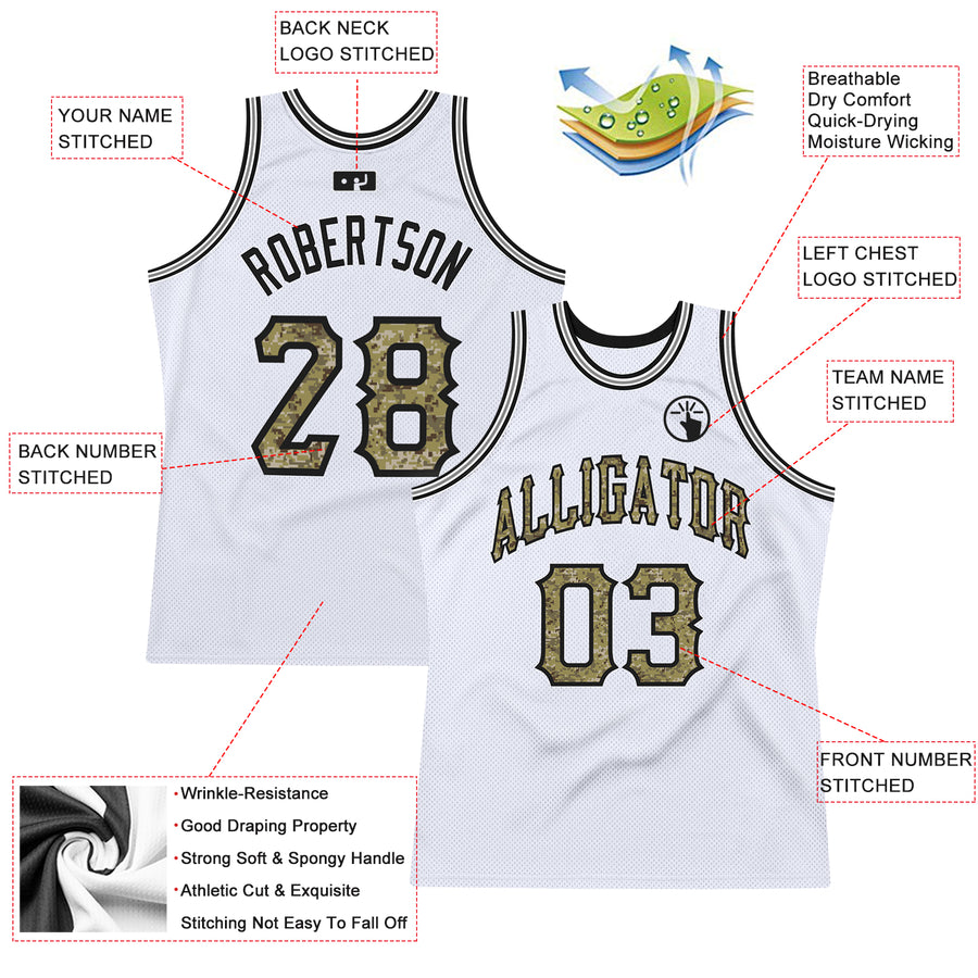 Custom White Camo-Gray Authentic Throwback Basketball Jersey