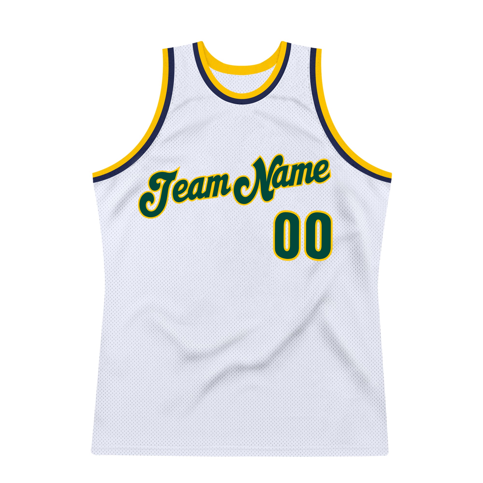 Custom White Hunter Green-Gold Authentic Throwback Basketball Jersey