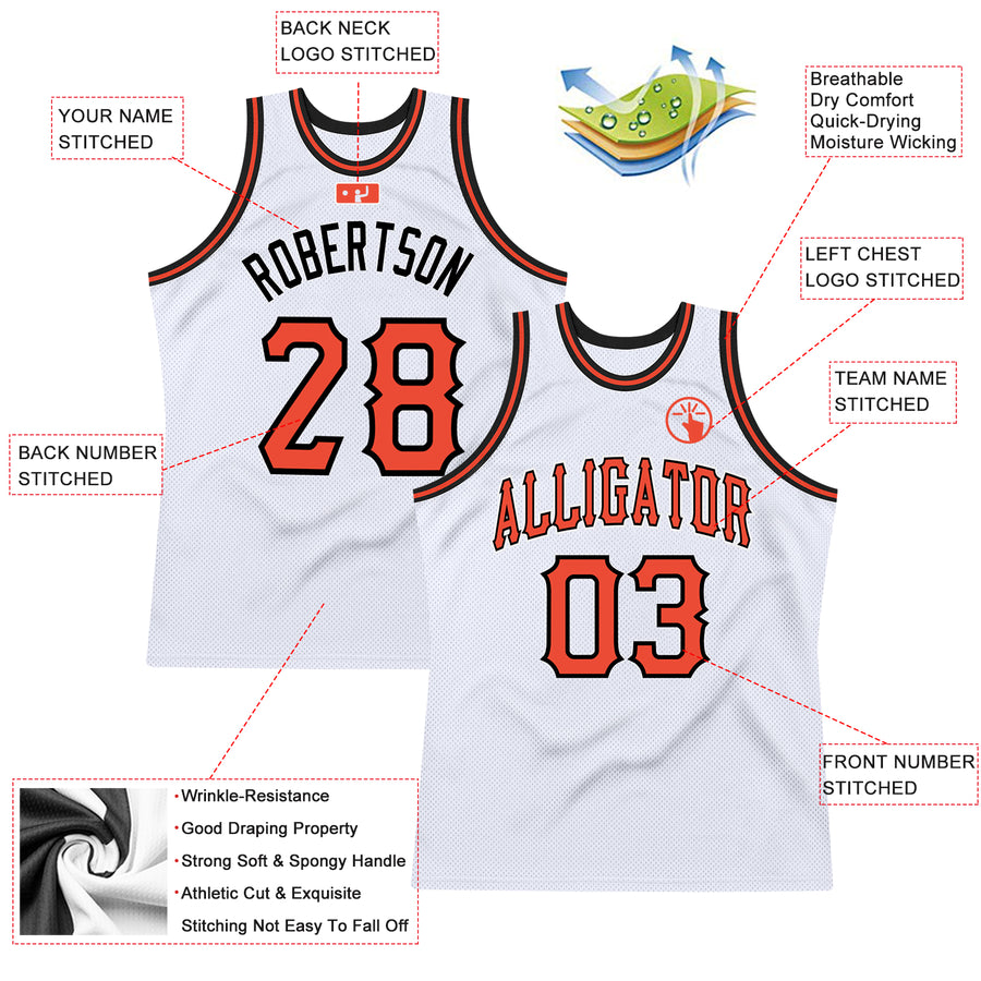 Custom White Orange-Black Authentic Throwback Basketball Jersey