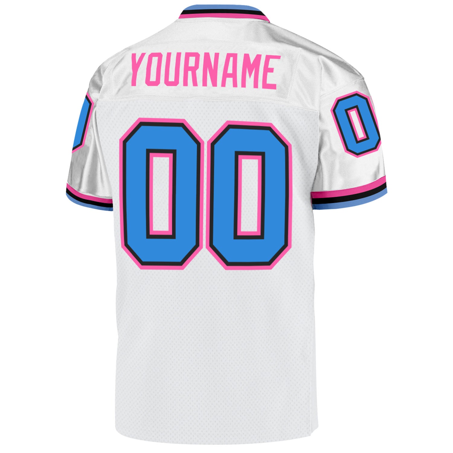 Custom White Football Jersey Light Blue-Pink Mesh Authentic - FansIdea