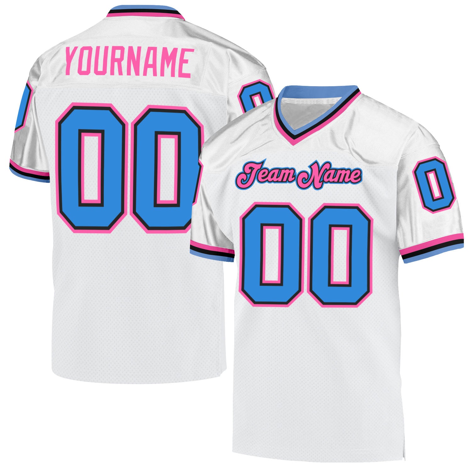 Custom Black Football Jersey Light Blue-Pink Mesh Authentic - FansIdea