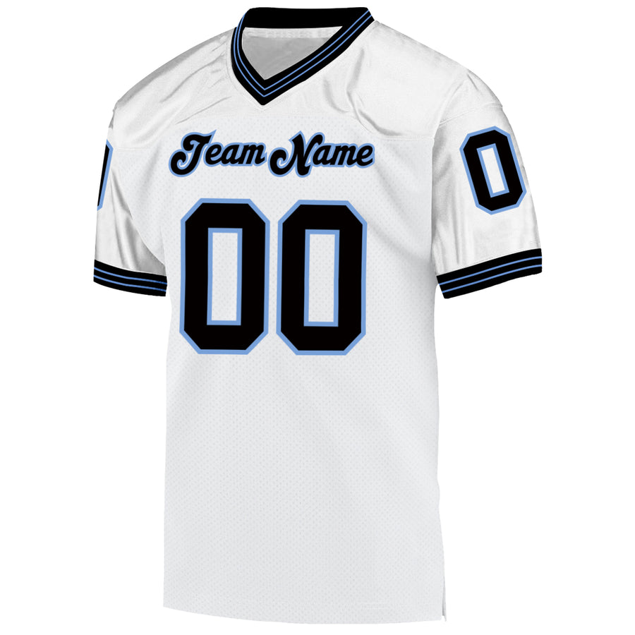 Custom White Black-Light Blue Mesh Authentic Throwback Football Jersey