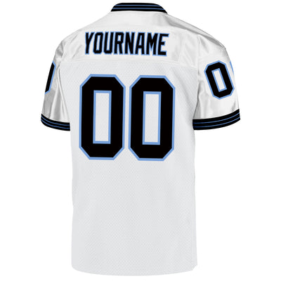 Custom White Black-Light Blue Mesh Authentic Throwback Football Jersey