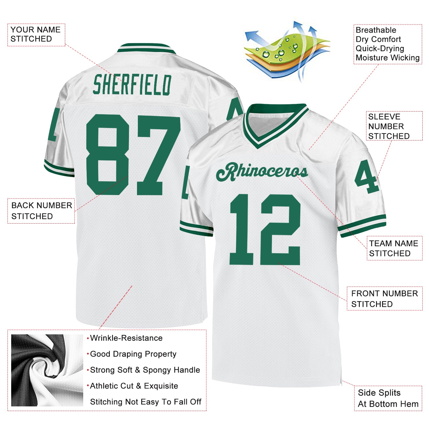 Custom White Kelly Green Mesh Authentic Throwback Football Jersey