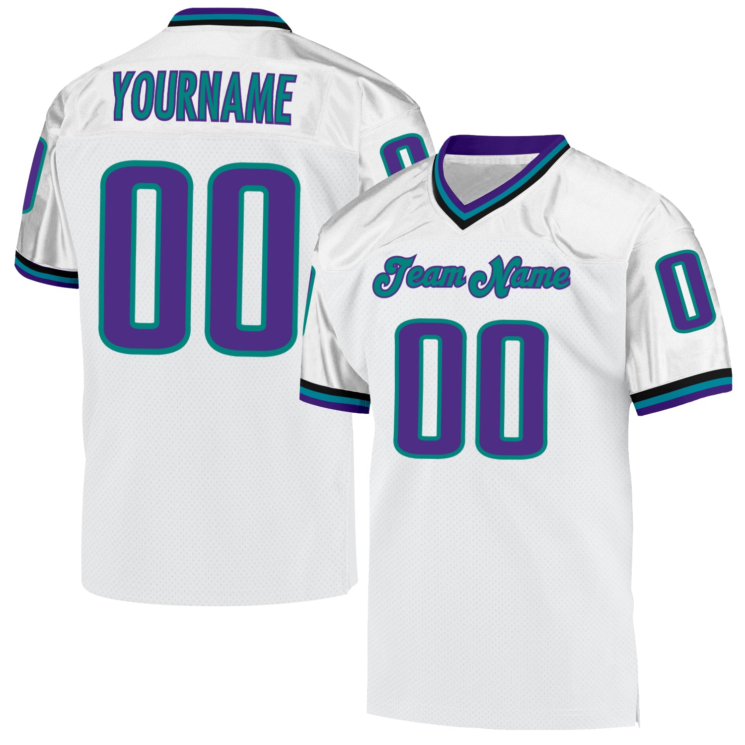 Custom White Purple-Aqua Authentic Throwback Football Jersey Men's Size:3XL