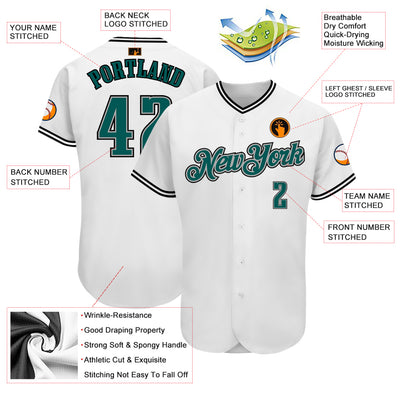 Custom White Midnight Green-Black Authentic Baseball Jersey