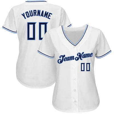 Custom White Navy-Powder Blue Authentic Baseball Jersey