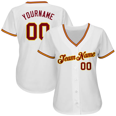 Custom White Crimson-Gold Authentic Baseball Jersey