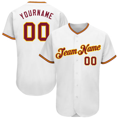 Custom White Crimson-Gold Authentic Baseball Jersey