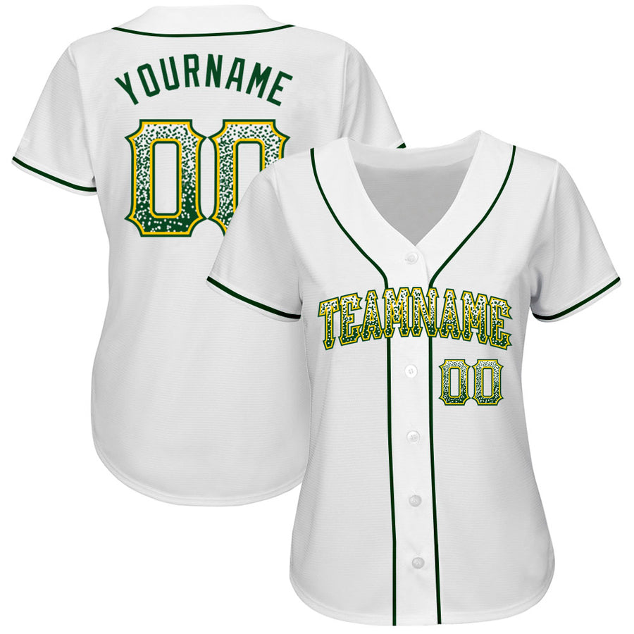 Custom White Green-Gold Authentic Drift Fashion Baseball Jersey