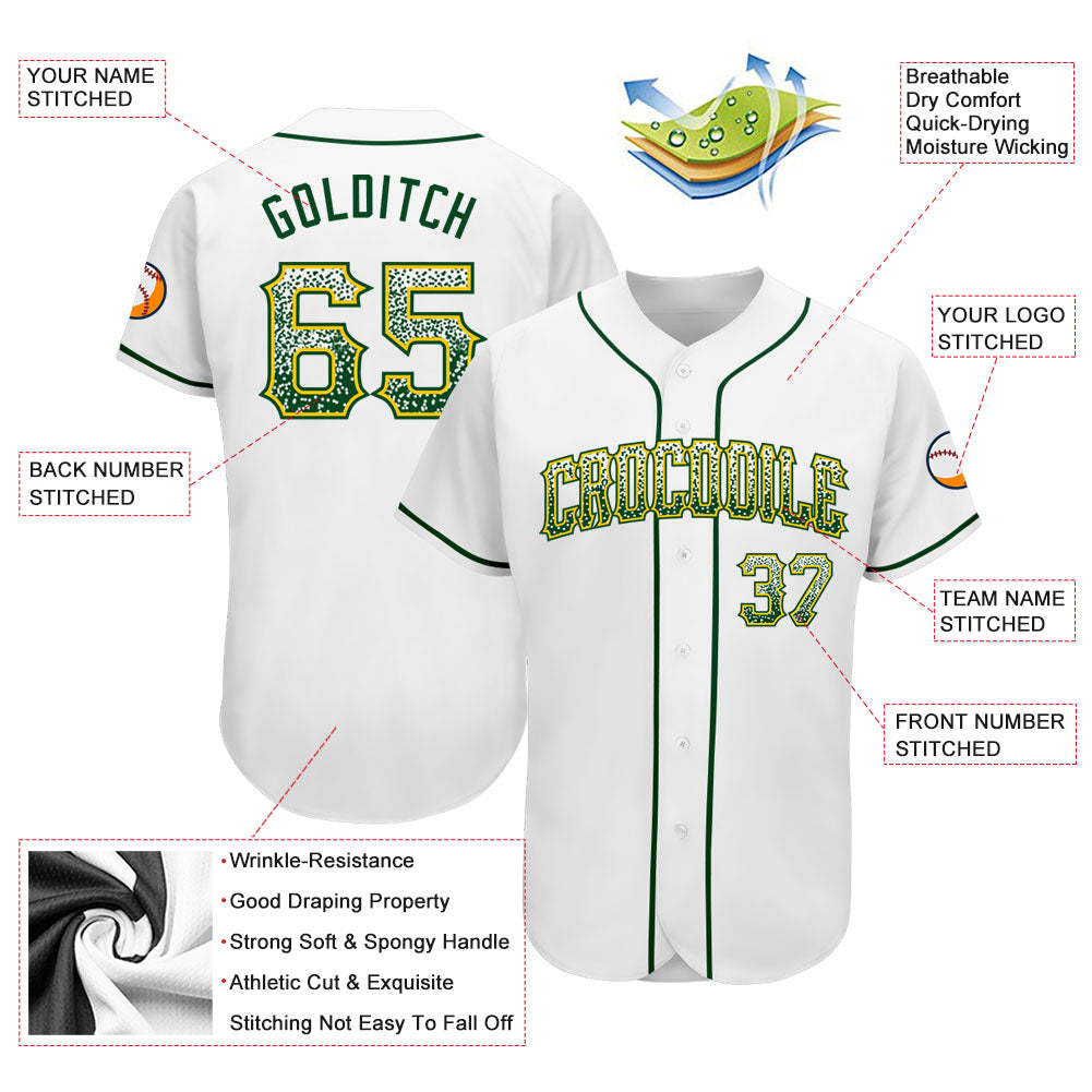 Custom Team Gold Baseball Authentic Green Jersey White