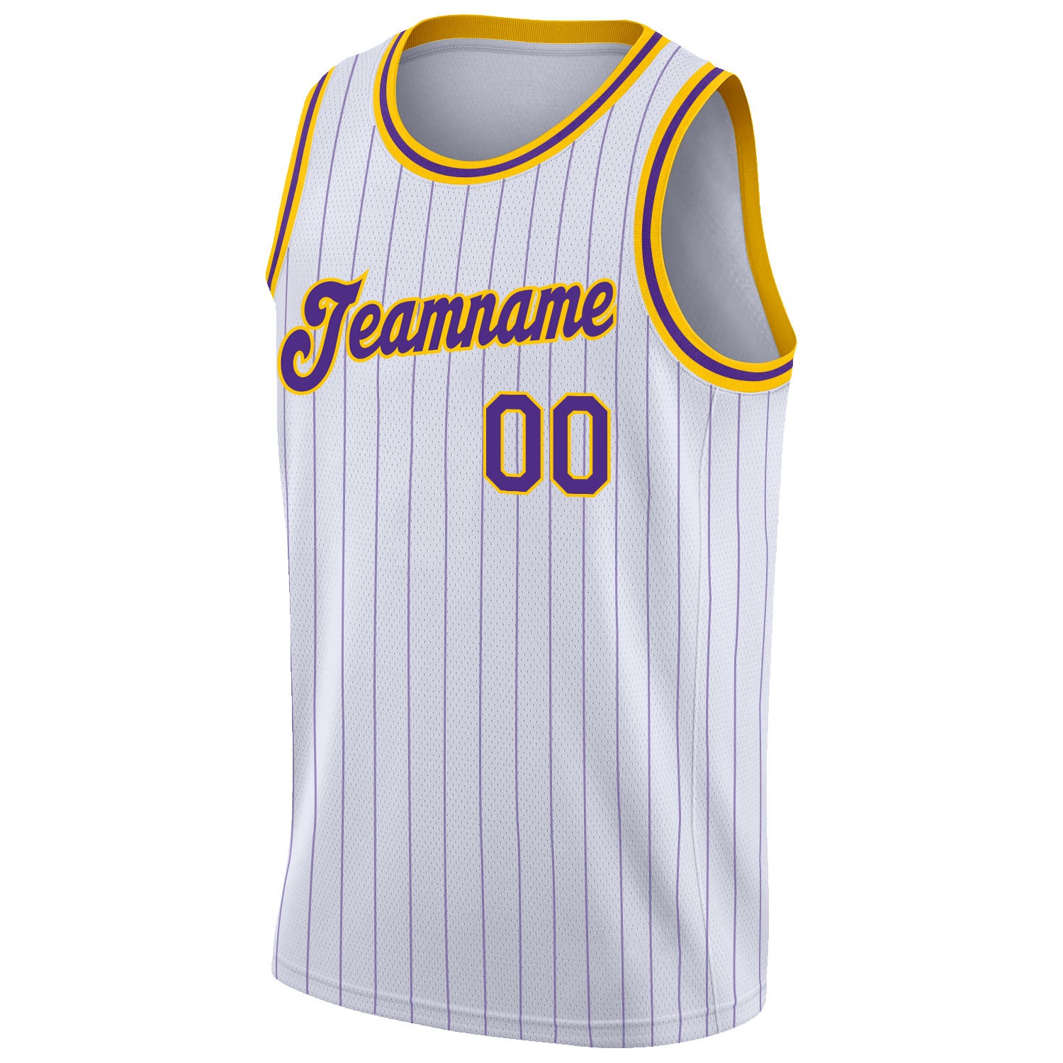 Custom White Purple Pinstripe Purple-Gold Authentic Basketball Jersey