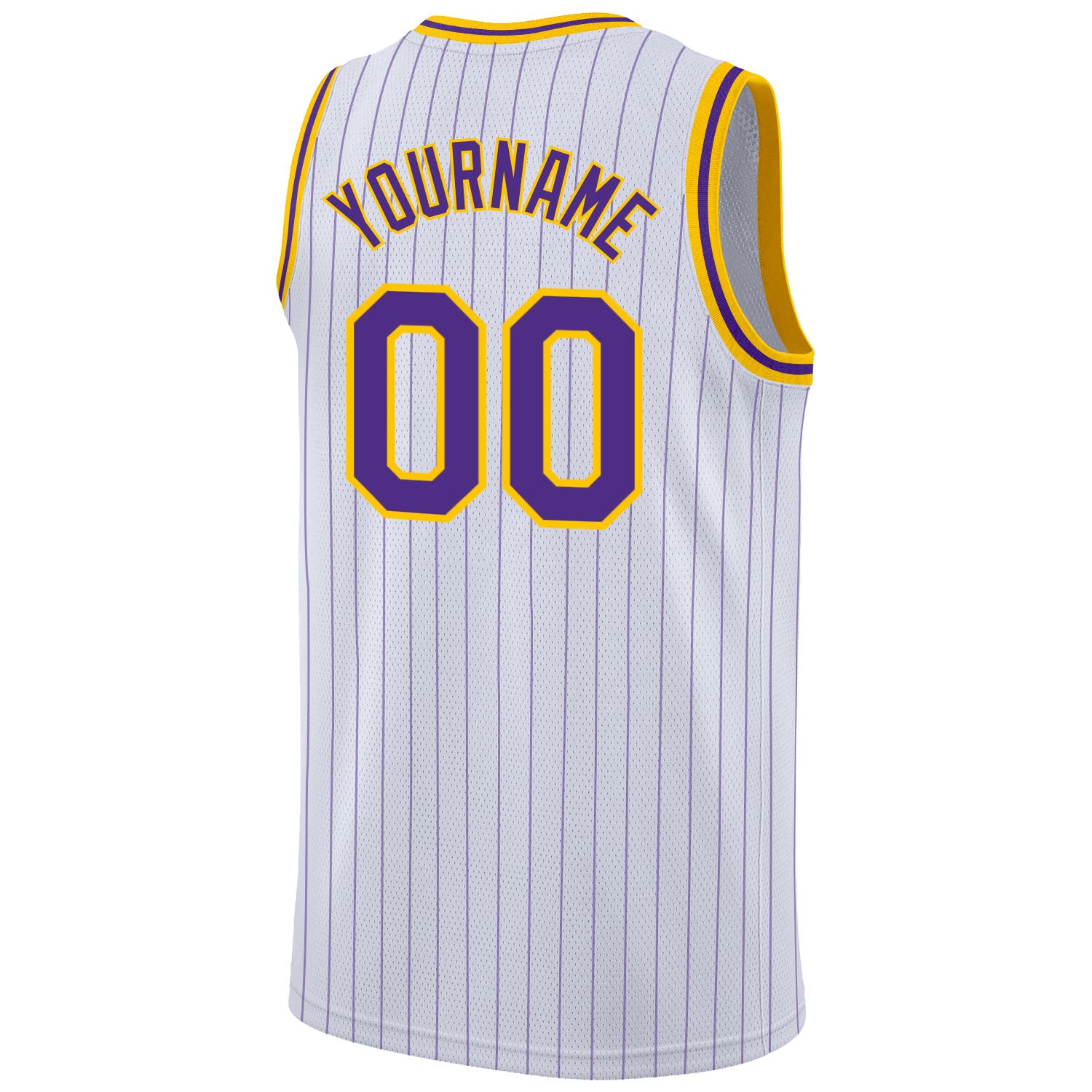 Custom White Purple Pinstripe Purple-Gold Authentic Basketball Jersey