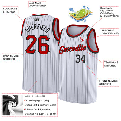 Custom White Red Pinstripe Red-Black Authentic Basketball Jersey