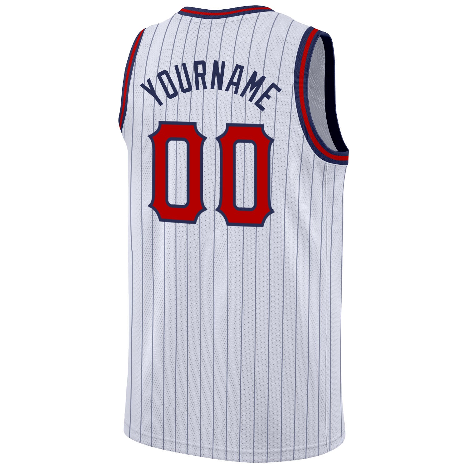 Custom White Navy Pinstripe Red-Navy Authentic Basketball Jersey