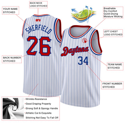 Custom White Royal Pinstripe Red-Royal Authentic Basketball Jersey