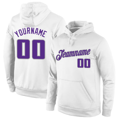 Custom Stitched White Purple-Gray Sports Pullover Sweatshirt Hoodie