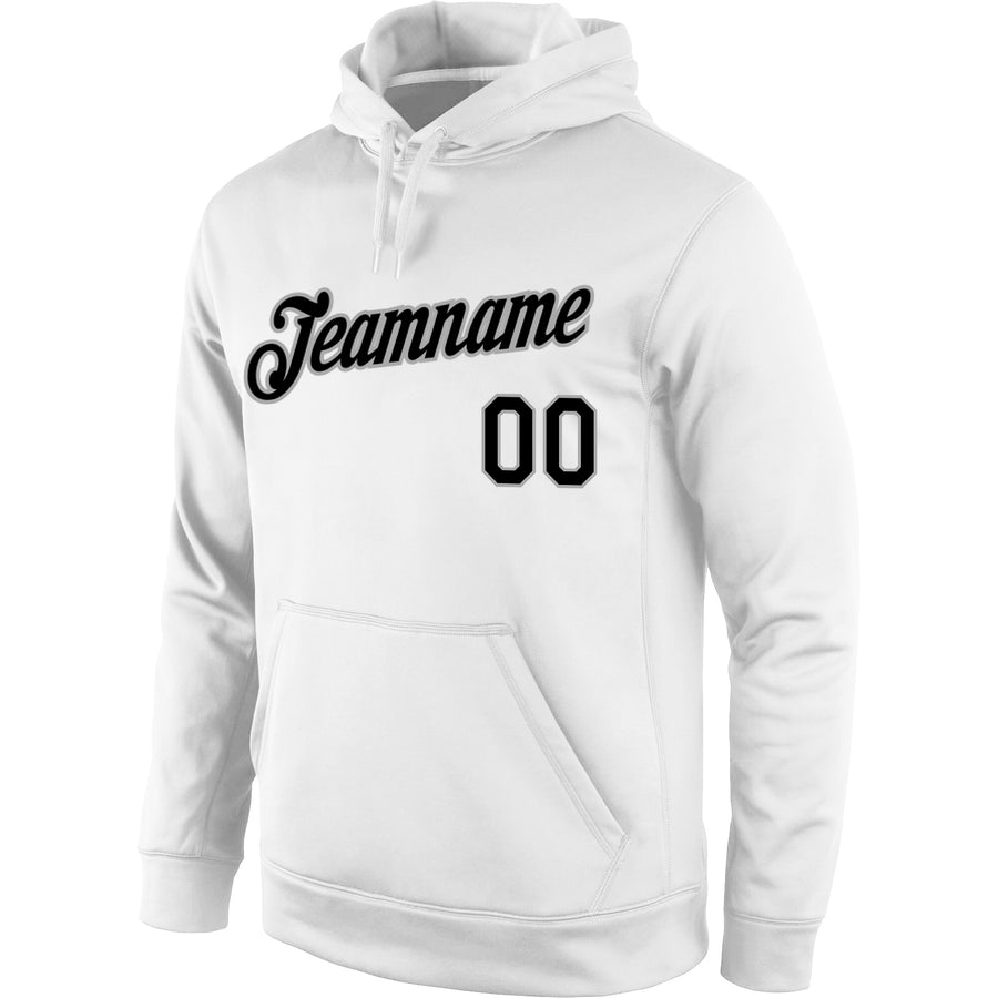 Custom Stitched White Black-Gray Sports Pullover Sweatshirt Hoodie