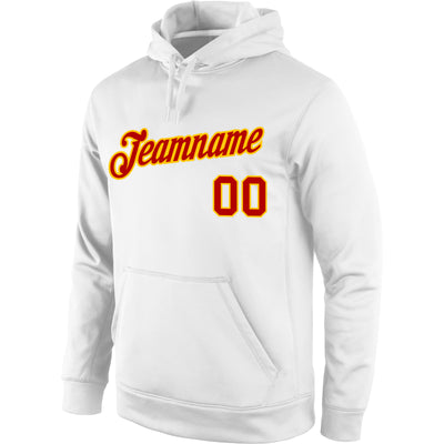 Custom Stitched White Red-Gold Sports Pullover Sweatshirt Hoodie