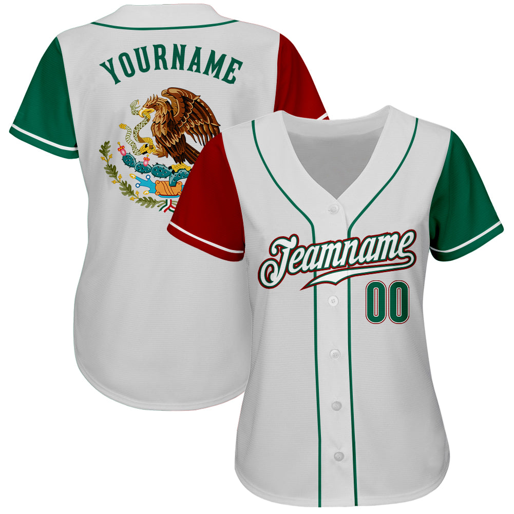 Custom Two Tone Baseball Jersey White Kelly Green-Red Authentic Mexico -  FansIdea
