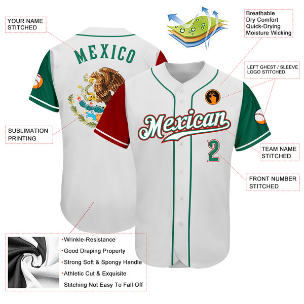 Custom Baseball Jersey Kelly Green Red-White 3D Mexico Authentic Women's Size:L