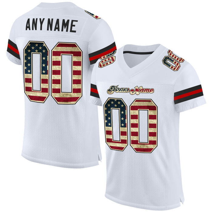 Custom White Vintage USA Flag-Black Mesh Authentic Football Jersey