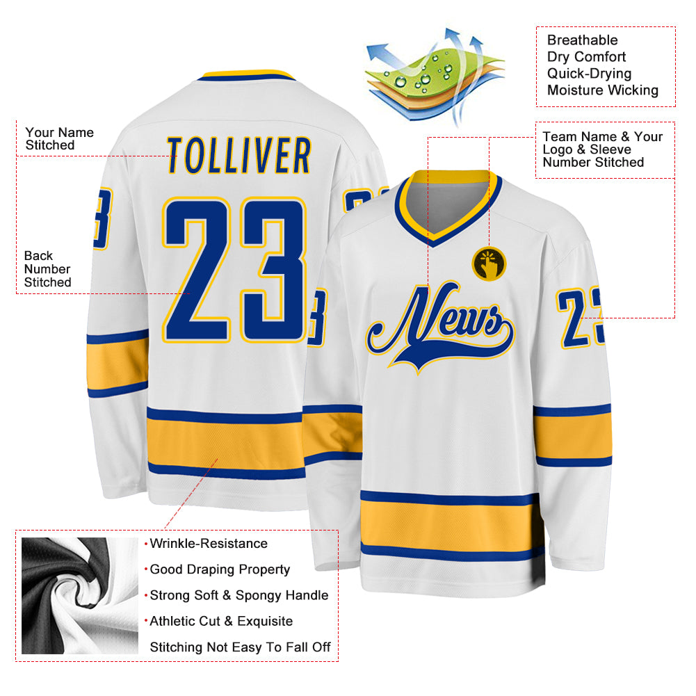 Custom White Royal-Gold Hockey Jersey